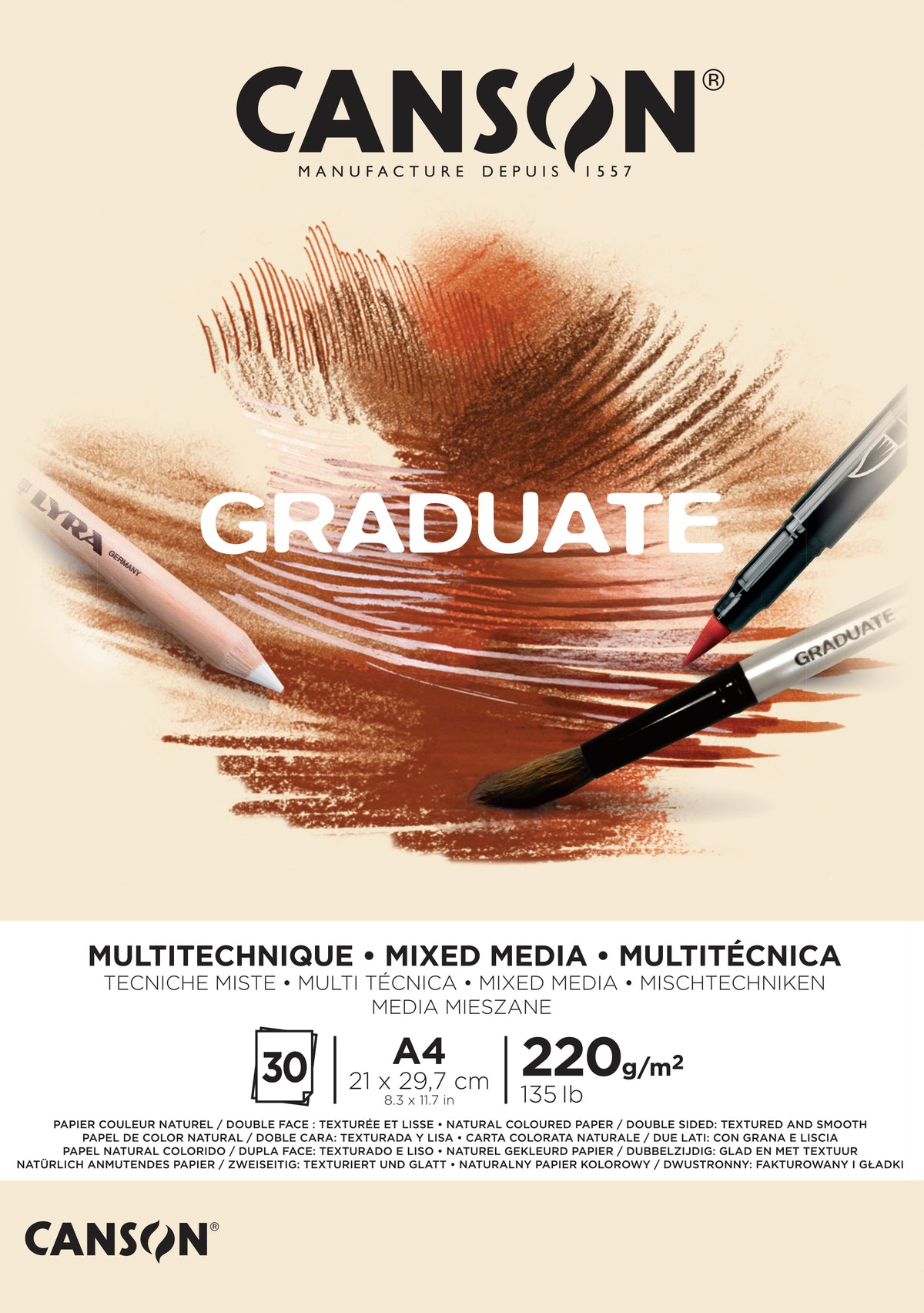 Canson Graduate Mix Media blok Natural 220 g 30 listov A4 lepljen