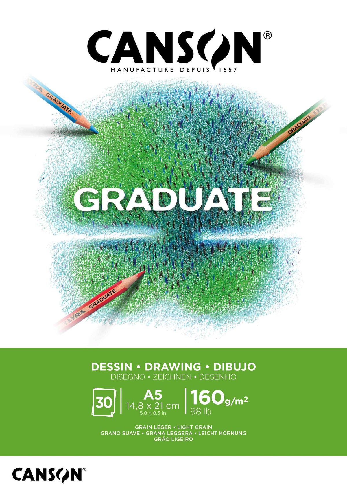 Canson Graduate risalni blok bel 160 g/m² 30 listov A5 lepljen