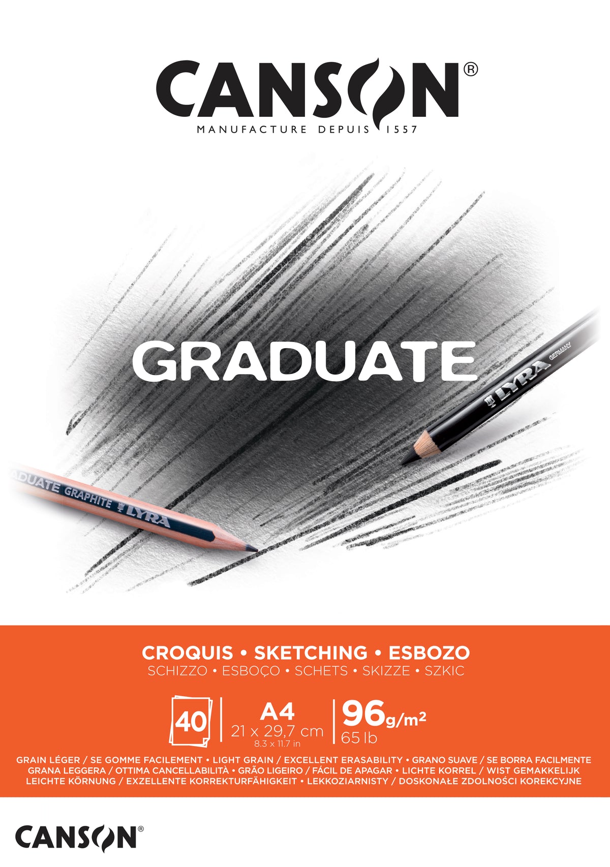 Skicirka CANSON Graduate 96 g/m² A4 lepljena - 40 listov