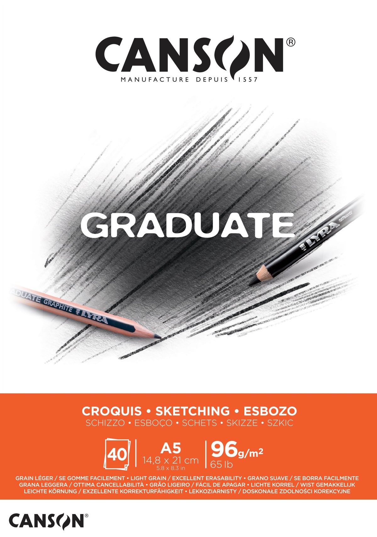 CANSON Graduate skicirni blok 96 g/m², 40 listov, A5, lepljen