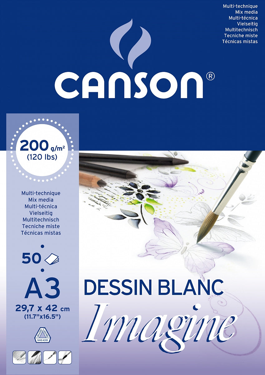 Canson Imagine lepljen skicirni blok za mešane tehnike 200 g/m² A3 - 50 listov