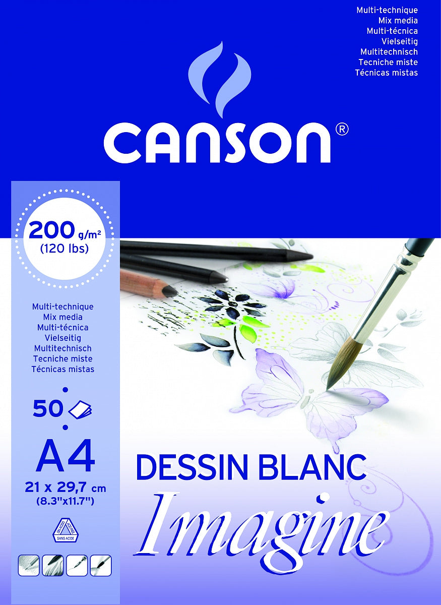 CANSON Imagine skicirni blok 200 g/m² 50L A4 drobnozrnat lepljen