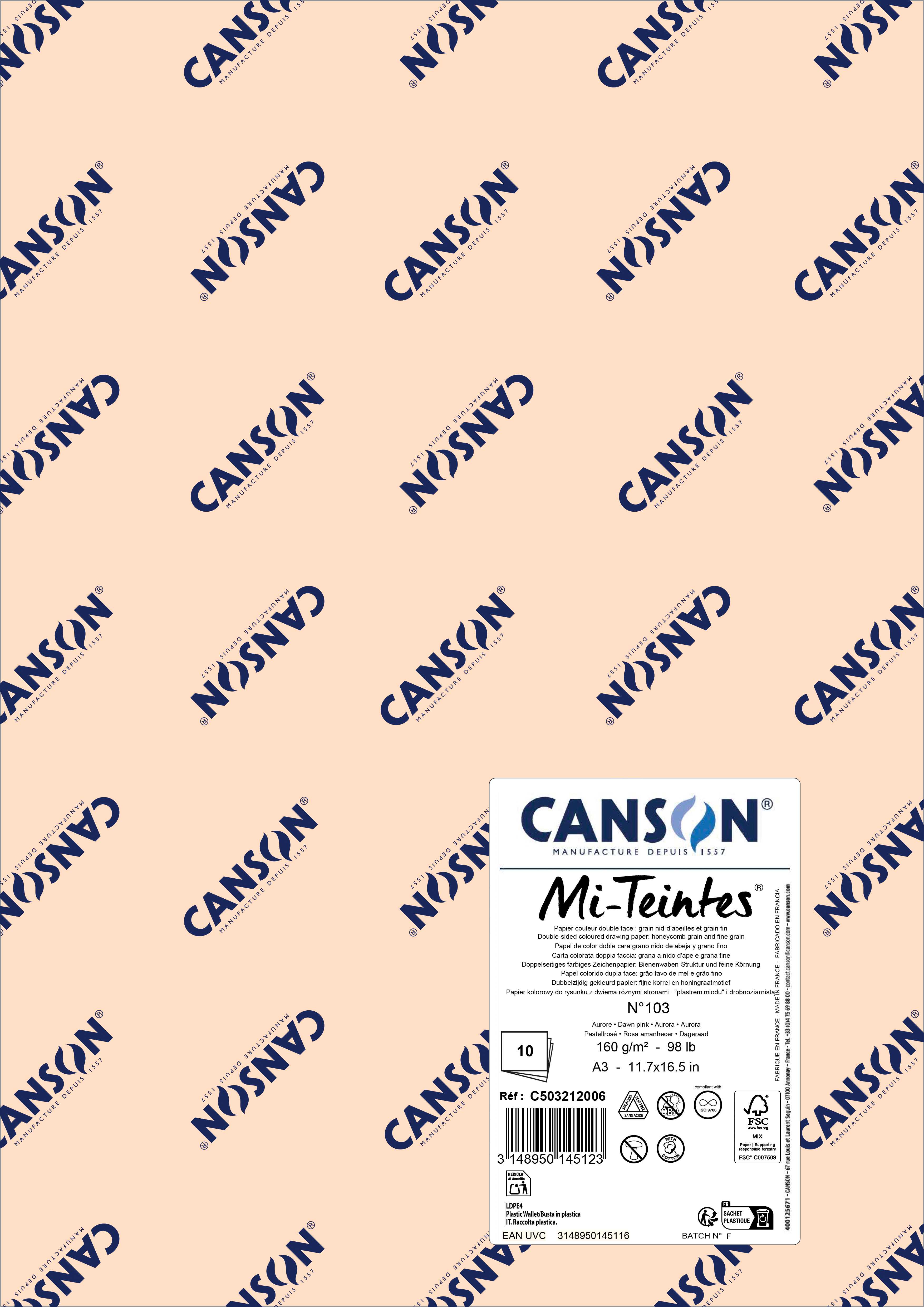 Papir za pastel Canson Mi-Teintes A3 160 g - 10 listov – Jutranje roza 103
