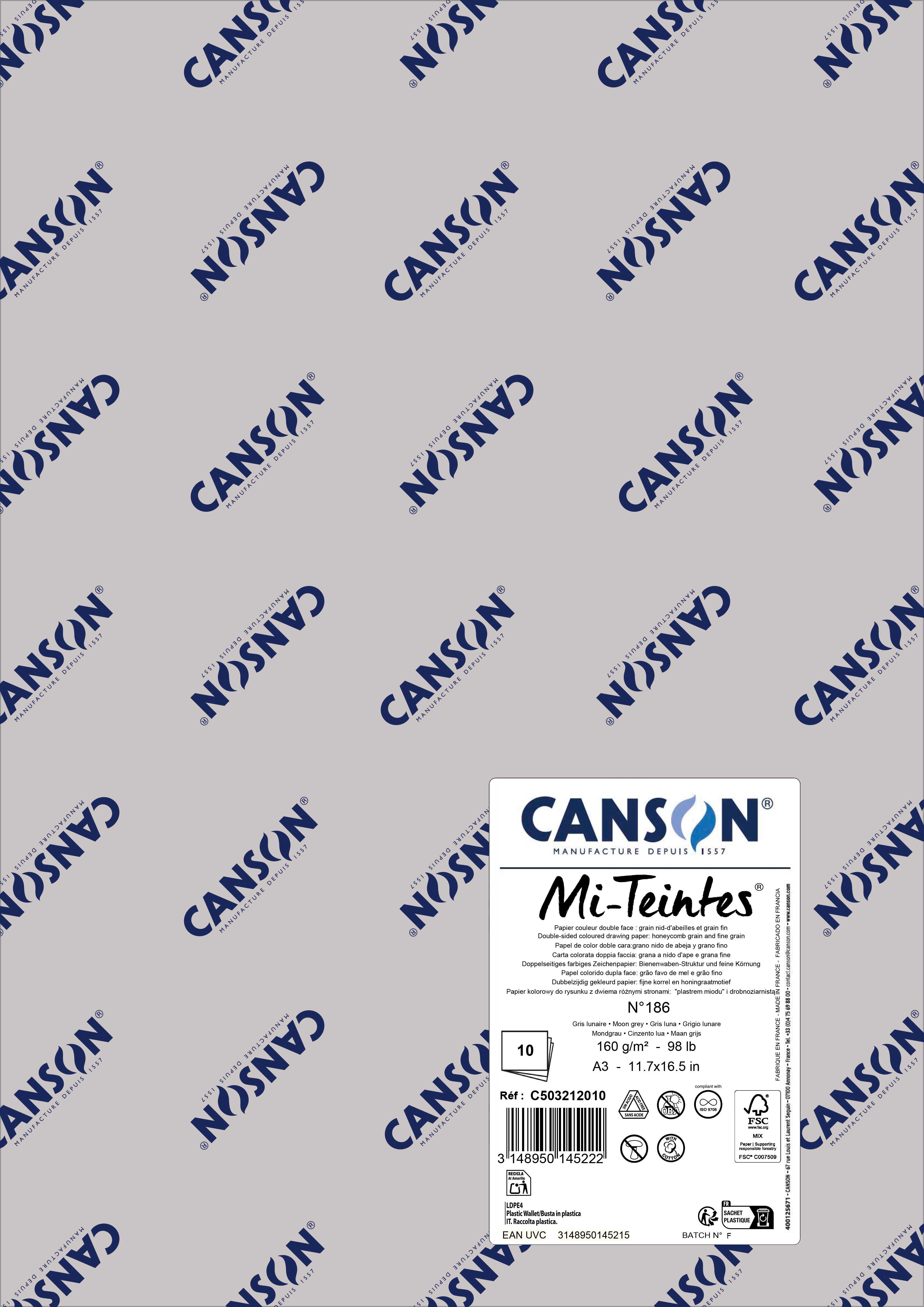 Papir za pastel Canson Mi-Teintes A3 160 g - 10 listov – Lunin siva 186
