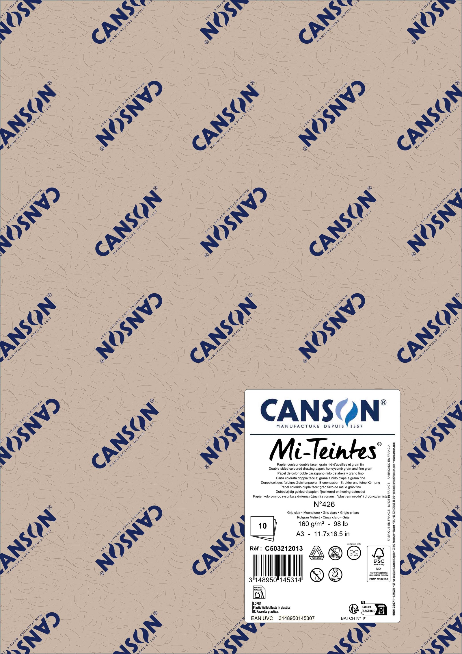 Papir za pastel Canson Mi-Teintes A3 160 g - 10 listov – Mesečev kamen 426