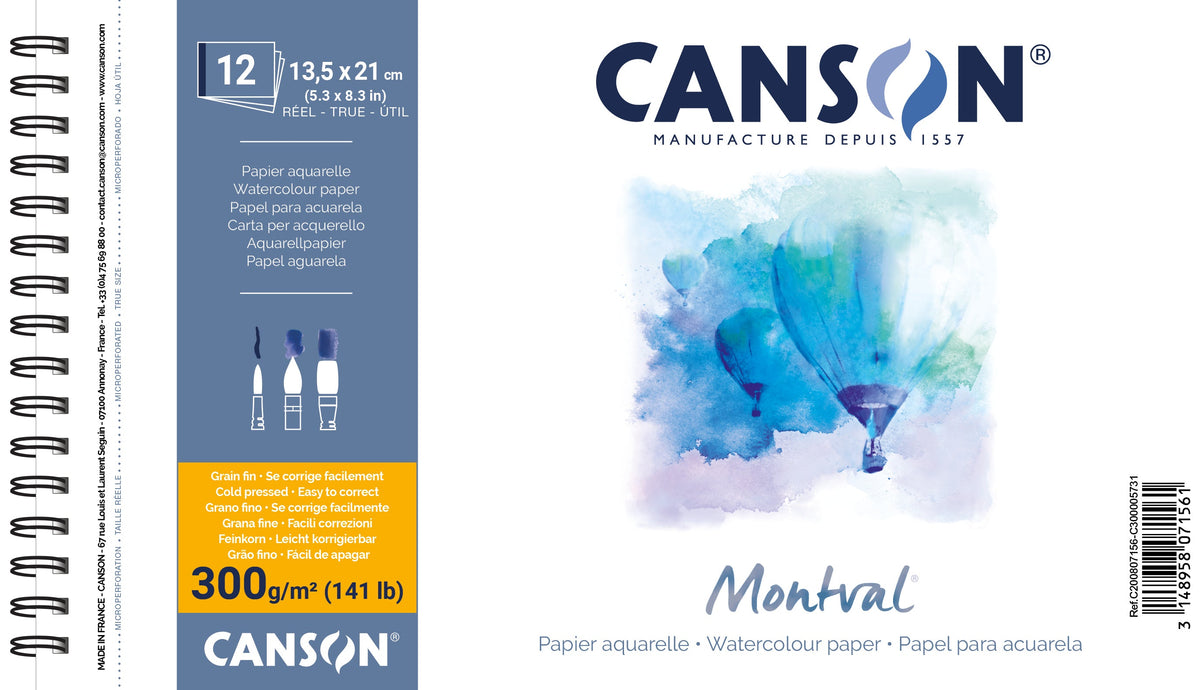 Canson Montval akvarelni blok CP 300 g/m² 12 listov 13,5 x 21 cm s spiralno vezavo