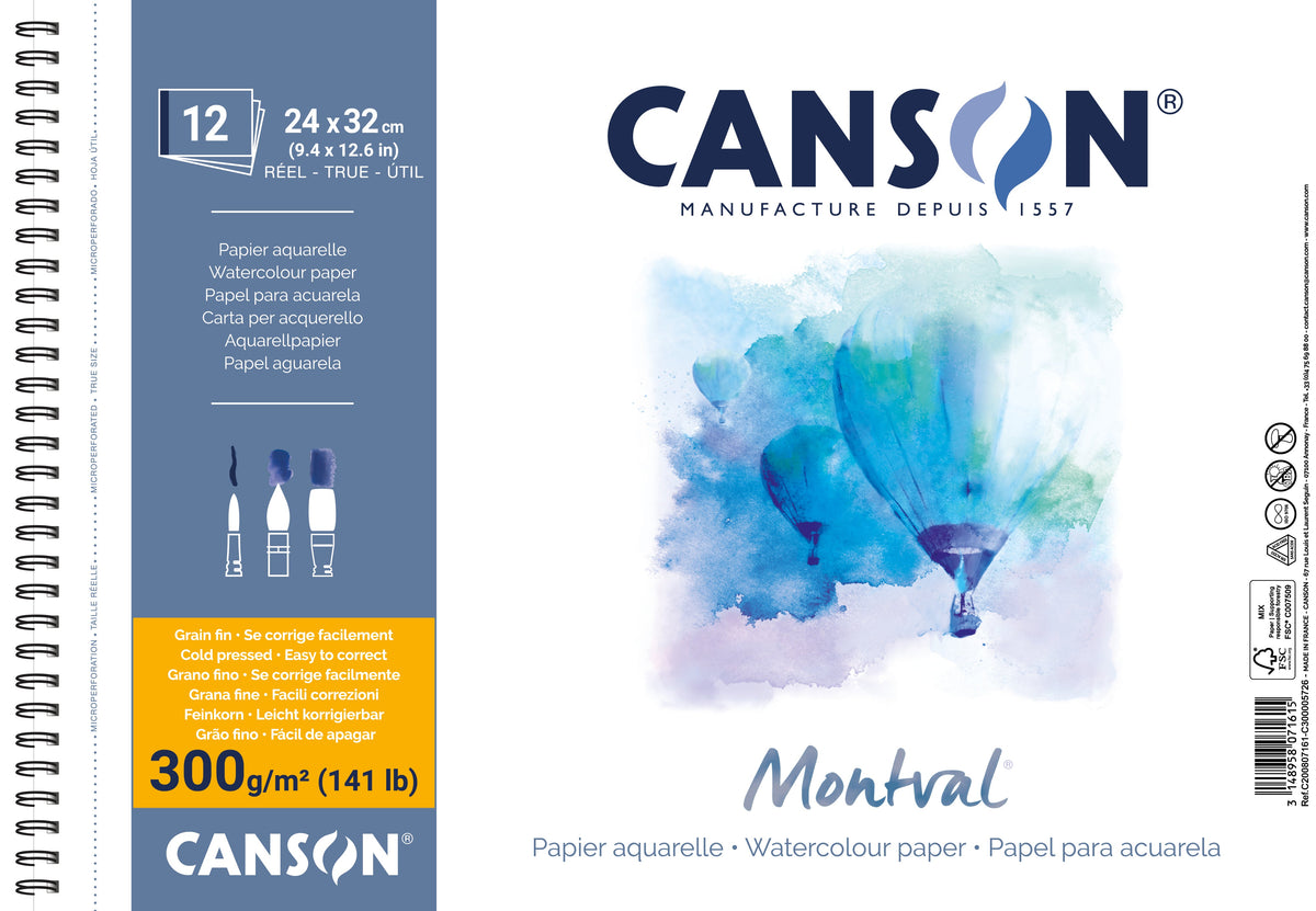 CANSON Montval akvarelni blok CP 300 g/m² 12L 24 x 32 cm spiralna vezava