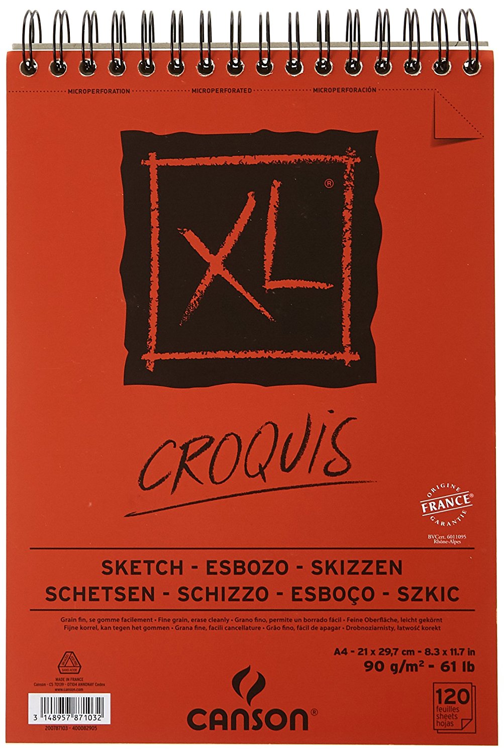 Risalni blok CANSON XL Croquis 90 g/m² A4, 120 listov, spirala zgoraj