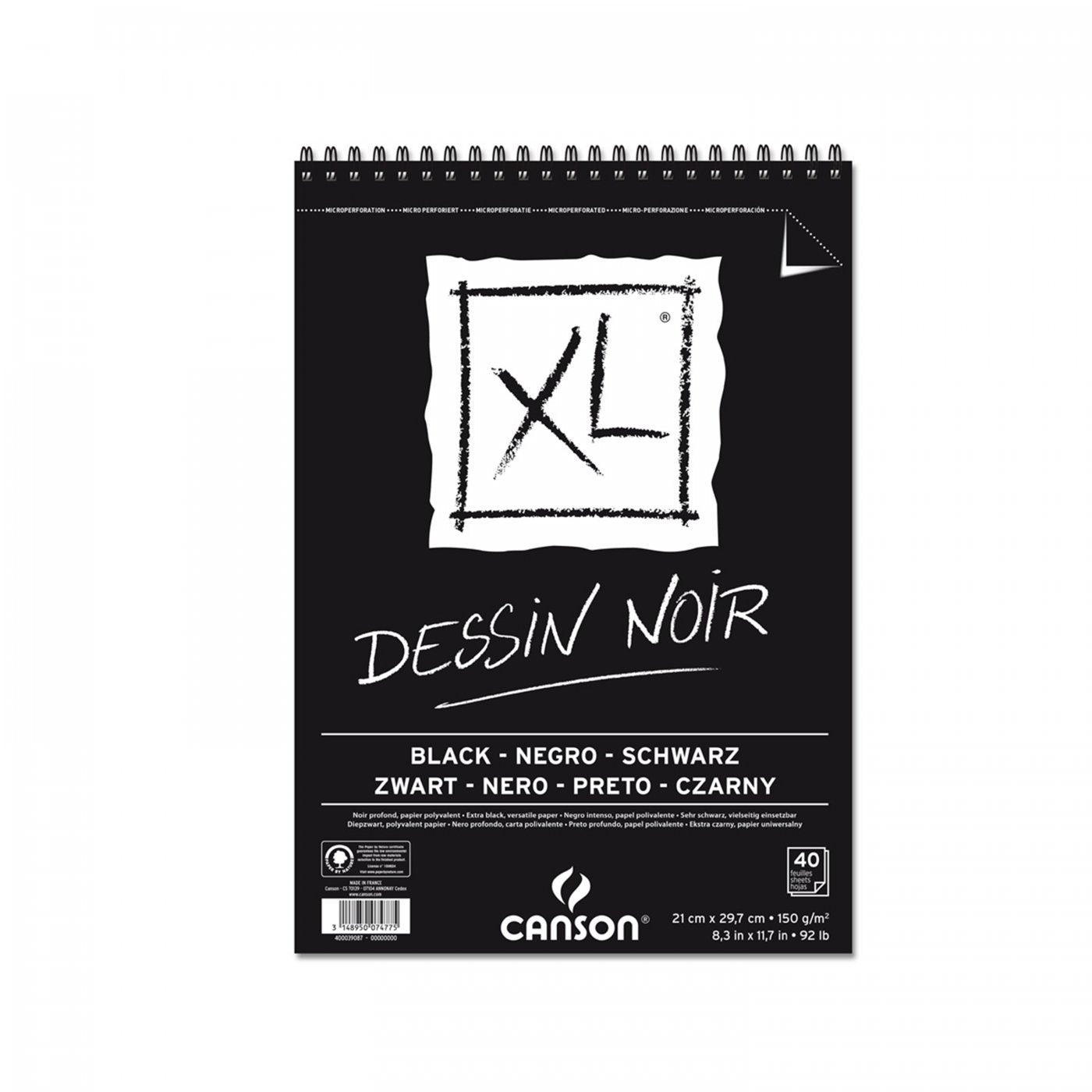 CANSON Canson XL Dessin Black skicirka 150 g/m², 40 listov, A4, spiralna vezava