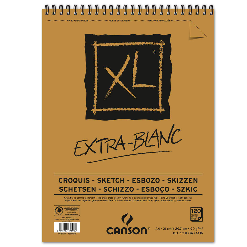 Skicirka CANSON XL Extra Blanc 90 g/m² 120 listov A4 spiralna vezava zgoraj