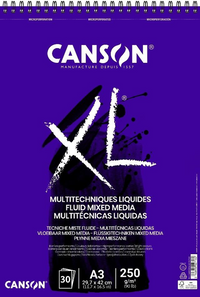 Canson XL Fluid Mix Media blok 250 g/m², 30 listov, A3, spiralna vezava
