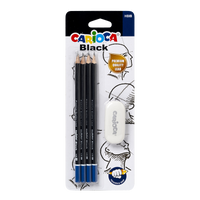 Carioca komplet trikotnih svinčnikov Black 2/HB z radirko, 4 kosi