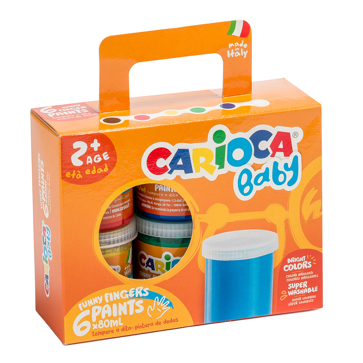 Carioca prstne barve Baby 2+, papirnat kovček, 6 × 80 ml