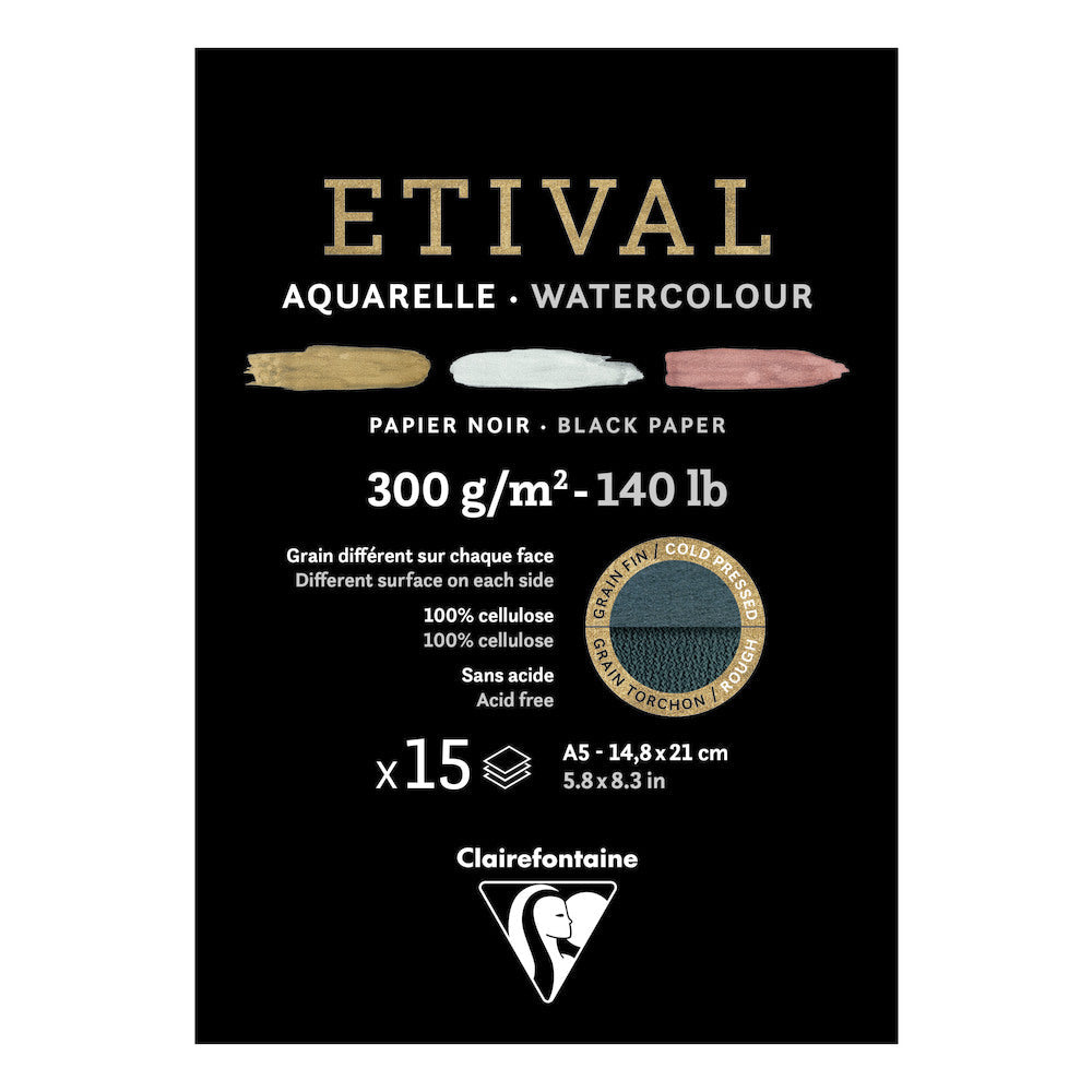 Clairefontaine Étival akvarelni blok CP R 300 g 15L lepljen Black