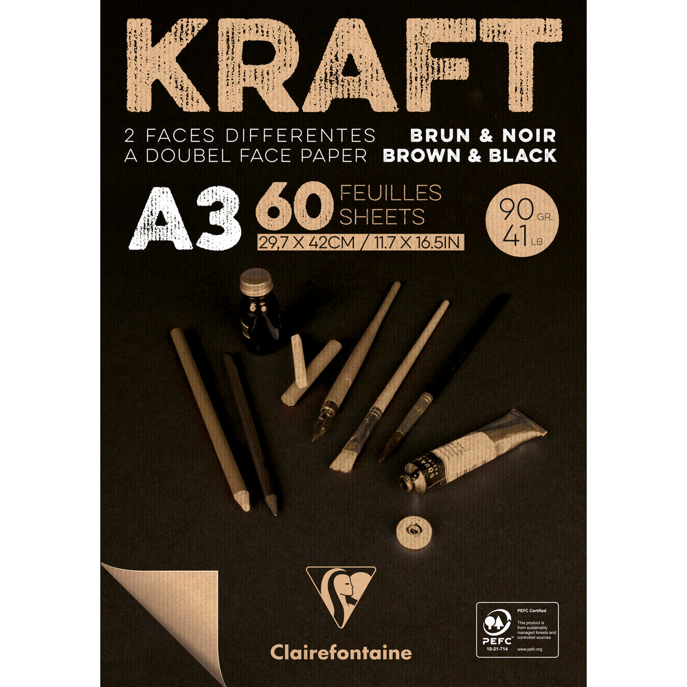 Clairefontaine lepljen kraft blok – 90 g 60L A3 Rjava in črna