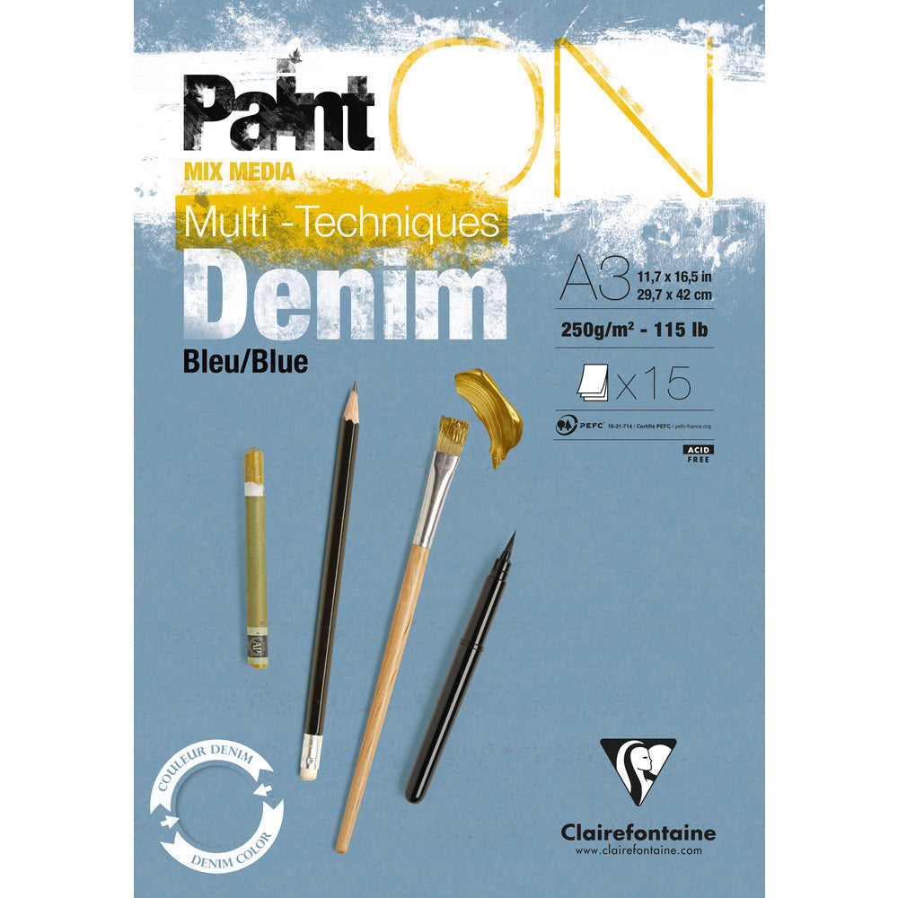 Clairefontaine Paint'On Mix Media lepljen blok 250 g – 15L A3 denim modra