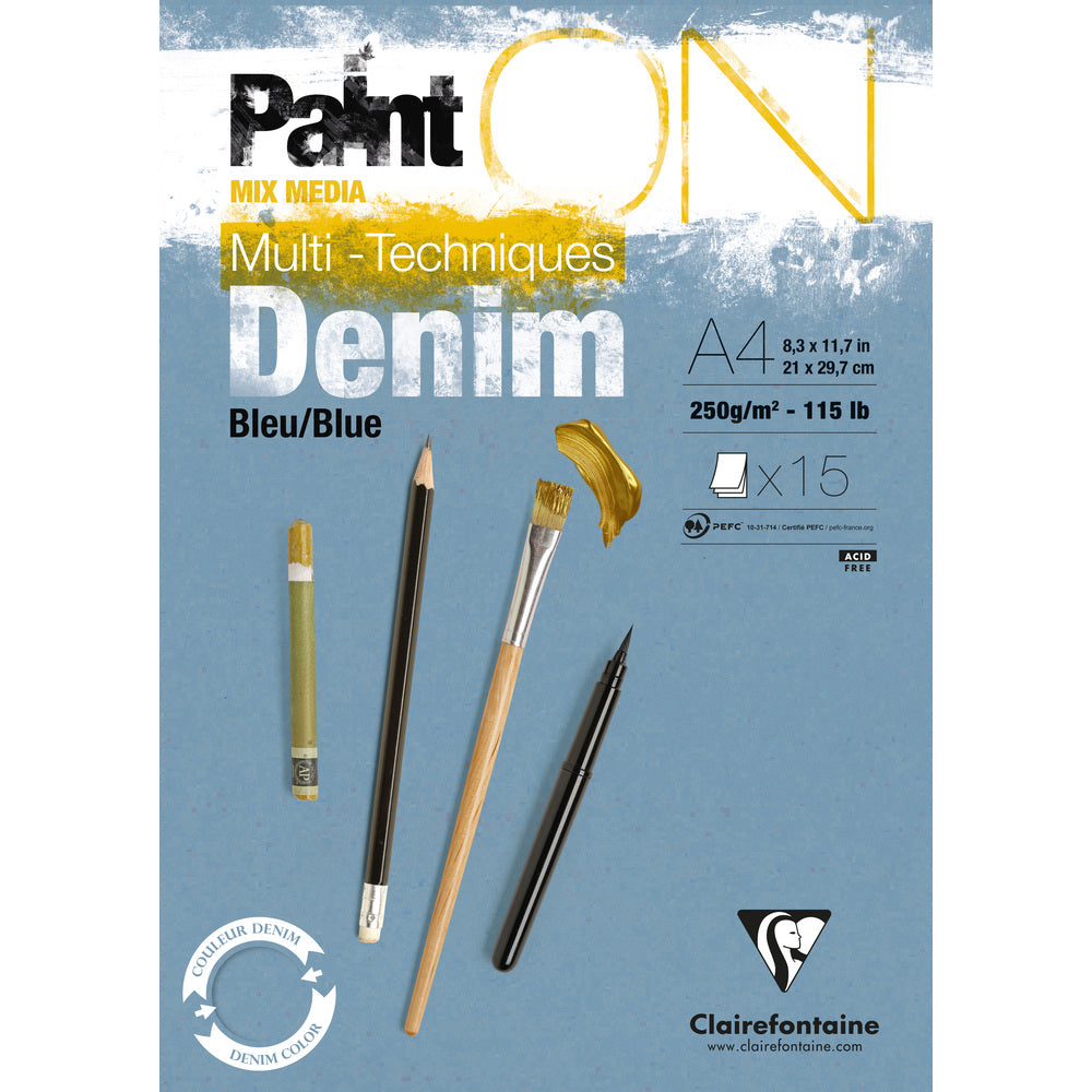 Clairefontaine Paint'On Mix Media lepljen blok 250 g – 15L A4 denim modra