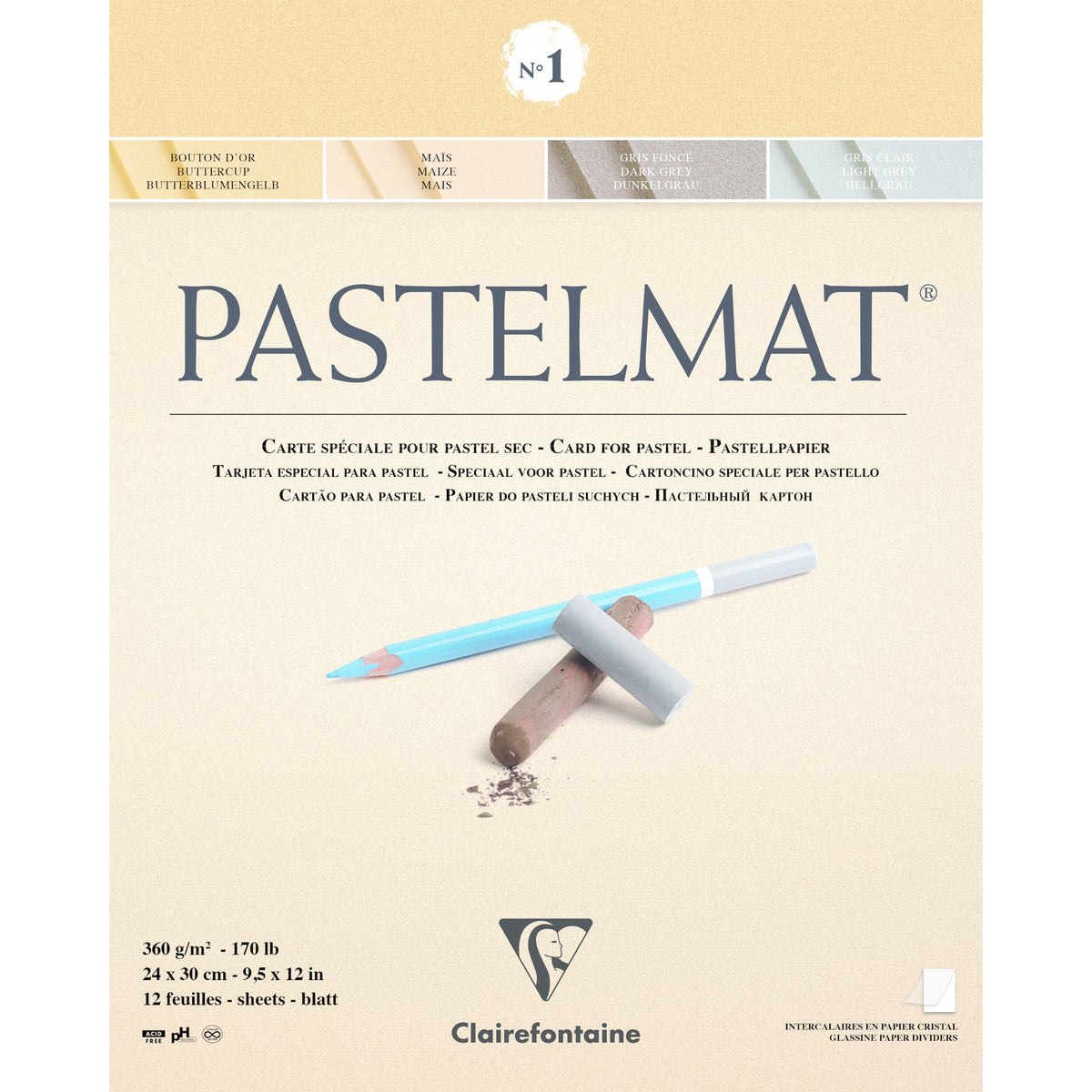 Clairefontaine Pastelmat blok št. 1 360 g 12L x 30 cm lepljen – 24