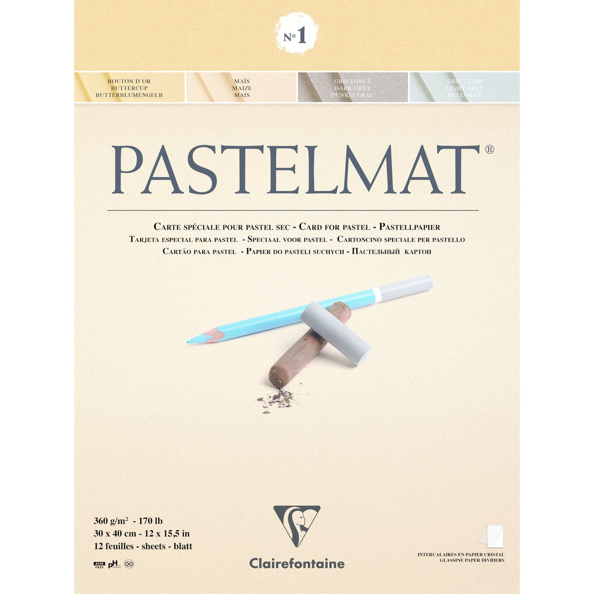 Clairefontaine Pastelmat blok št. 1 360 g 12L x 30 cm lepljen – 40