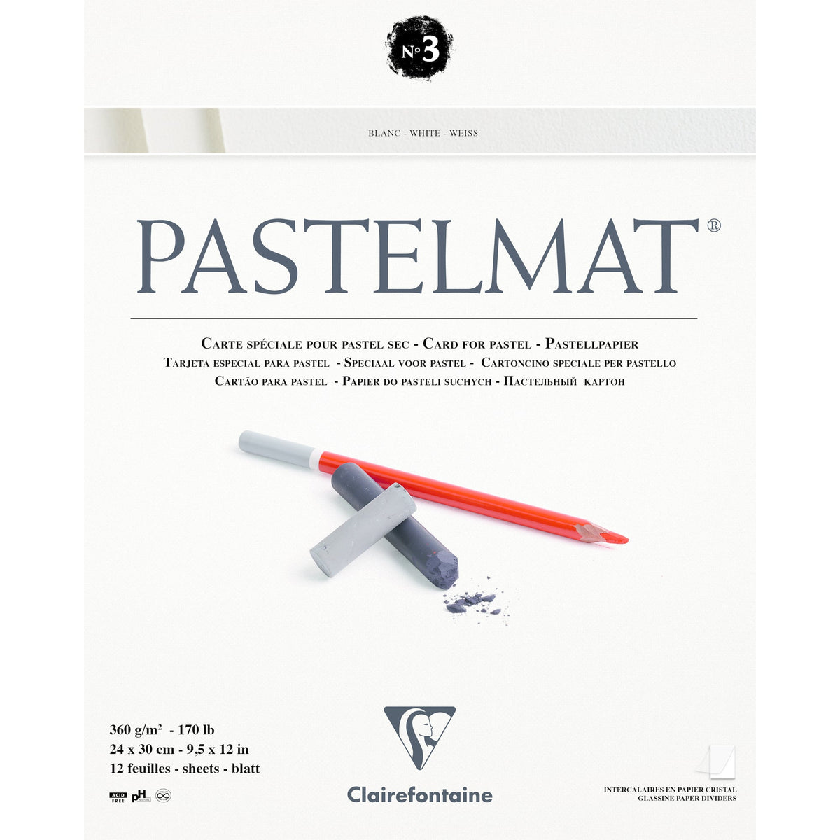 Clairefontaine Pastelmat blok št. 3 360 g 12L x 30 cm lepljen – 24