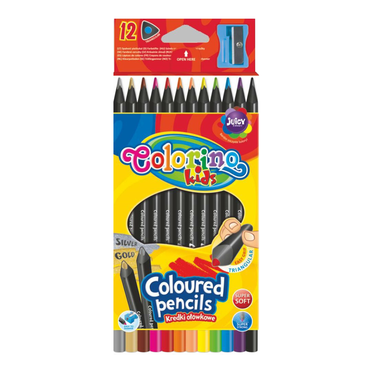Colorino trirobe barvice iz črnega lesa s šilčkom - 12 barv