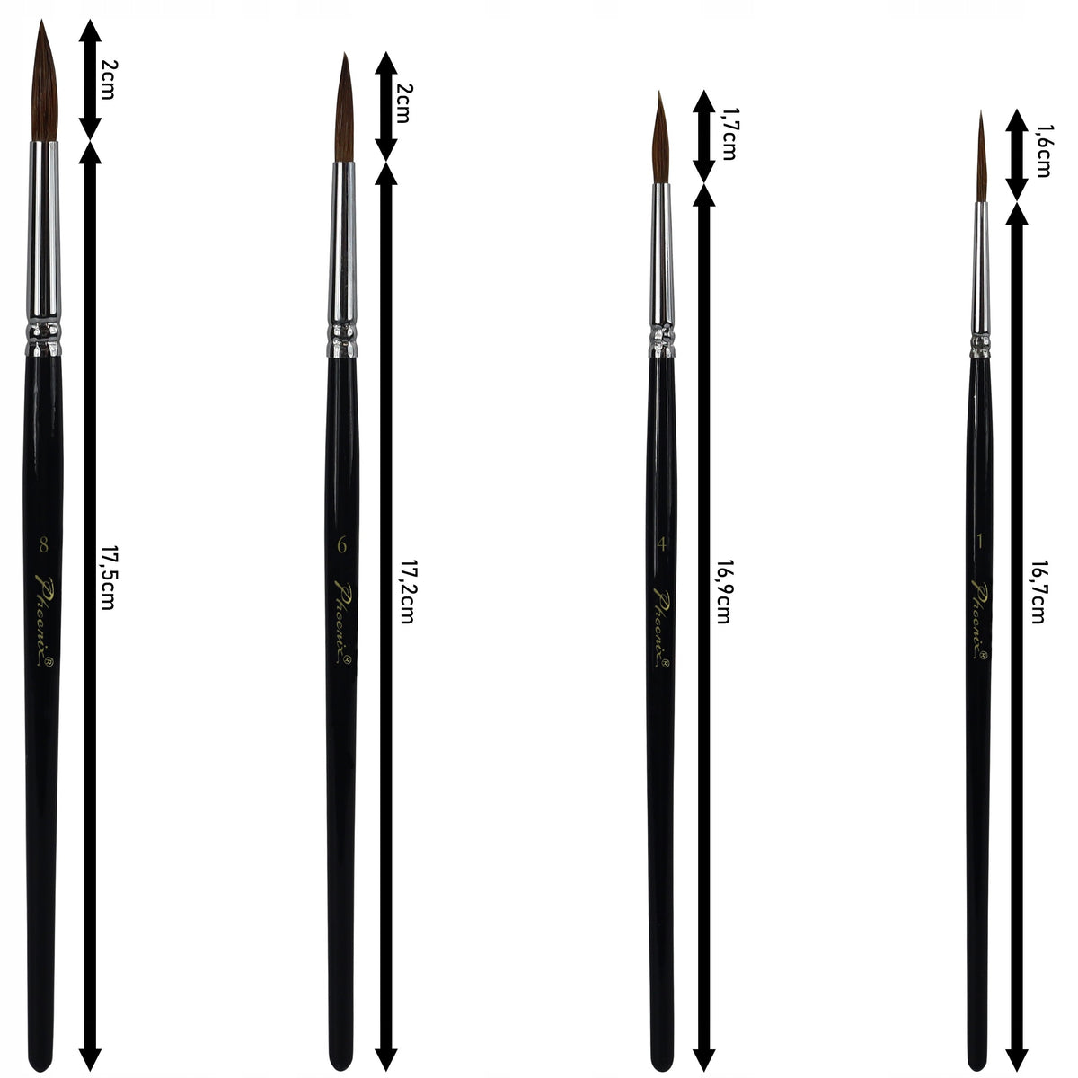 Čopiči Phoenix 6616S2 iz naravne dlake podlasice – 4-delni set