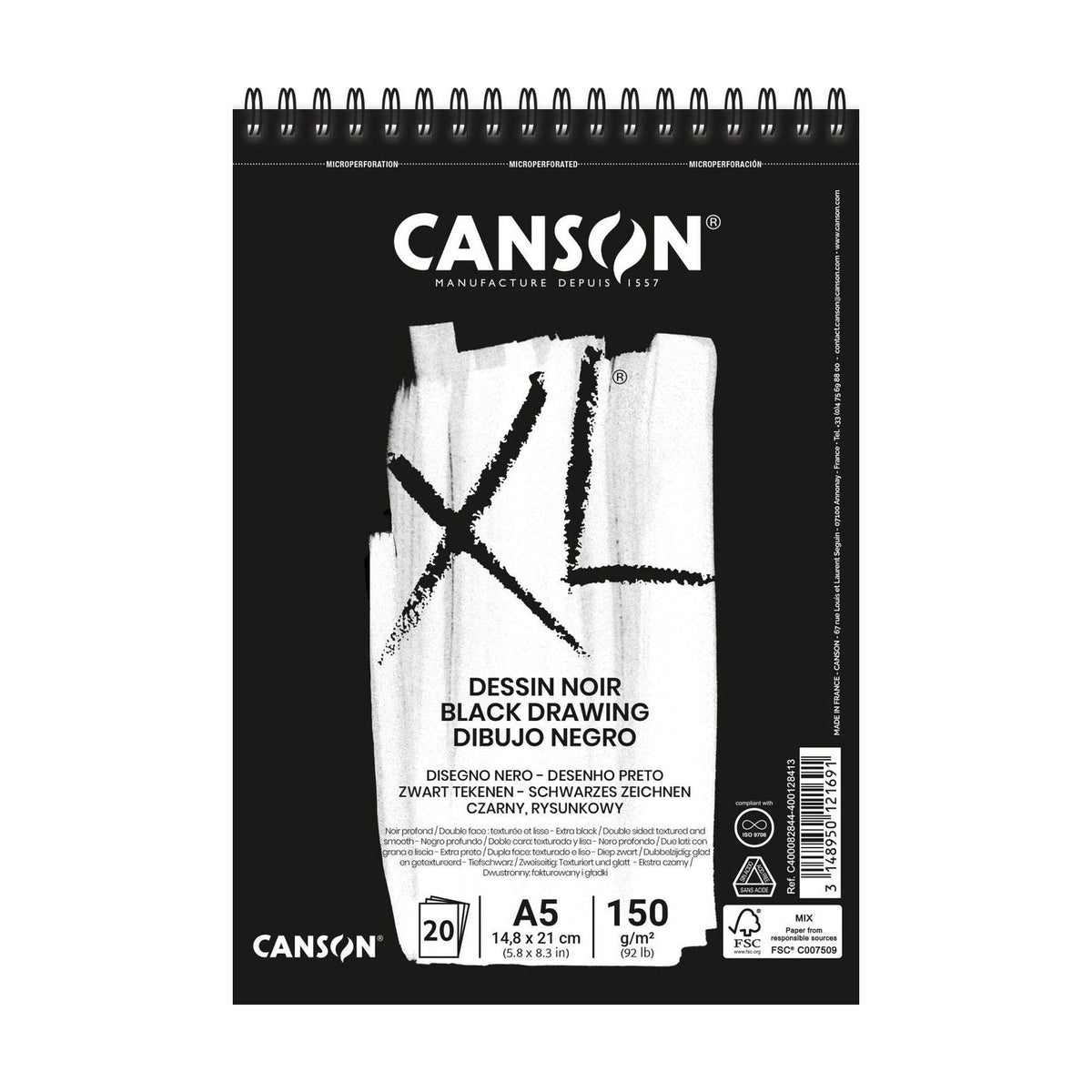 Črni skicirni blok CANSON XL Dessin A5 - 150 g/m², 30 listov