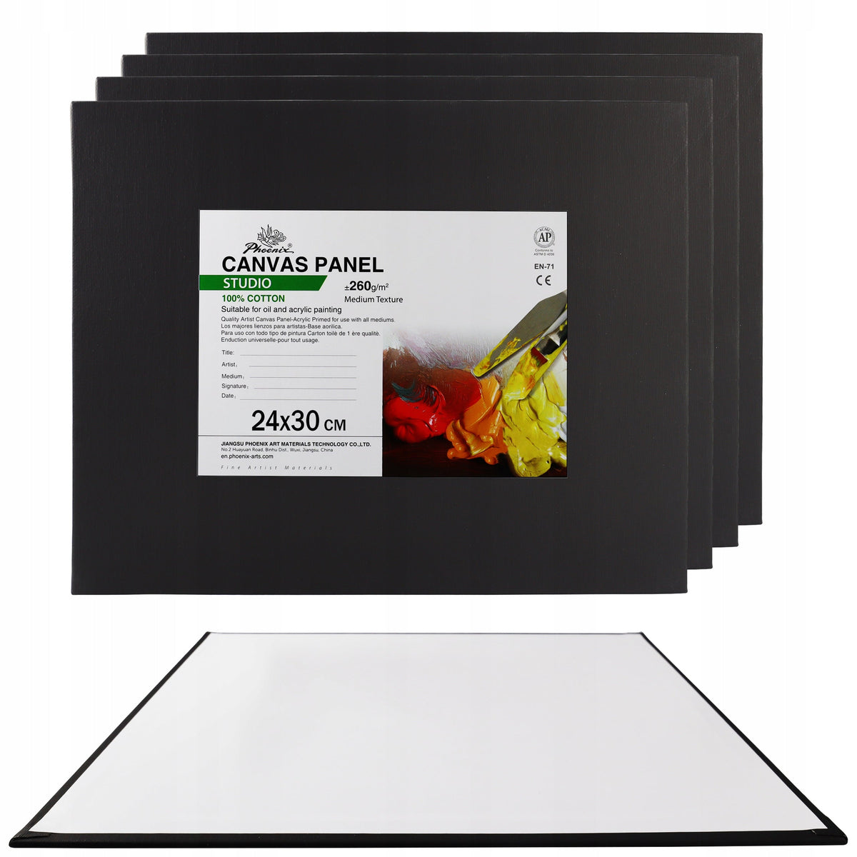 Črno šepsano platno na lepenki Phoenix 24 x 30 cm – 5 kos