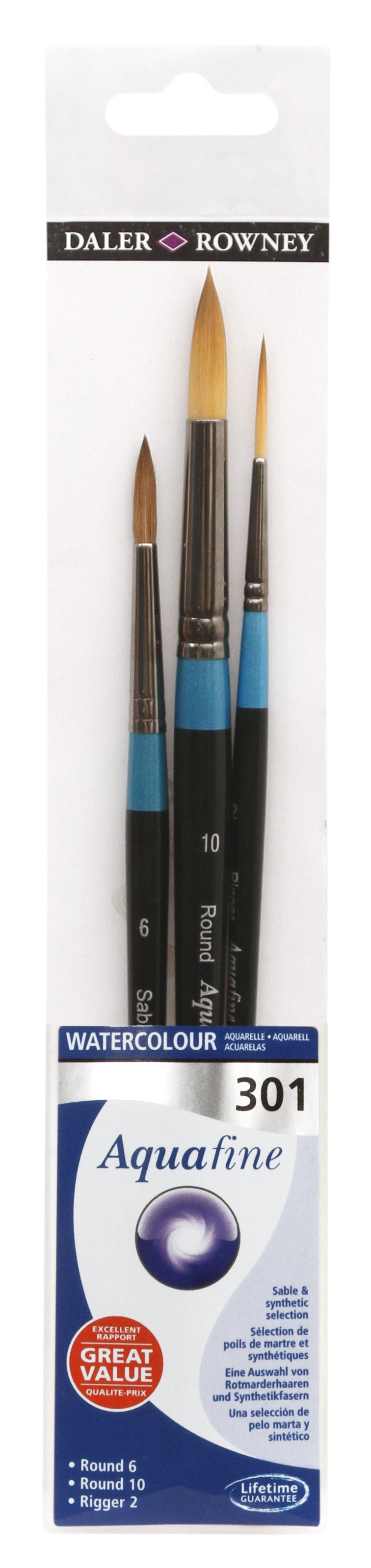 DALER ROWNEY Aquafine 301 set čopičev za akvarel in gvaš - 3 kosi