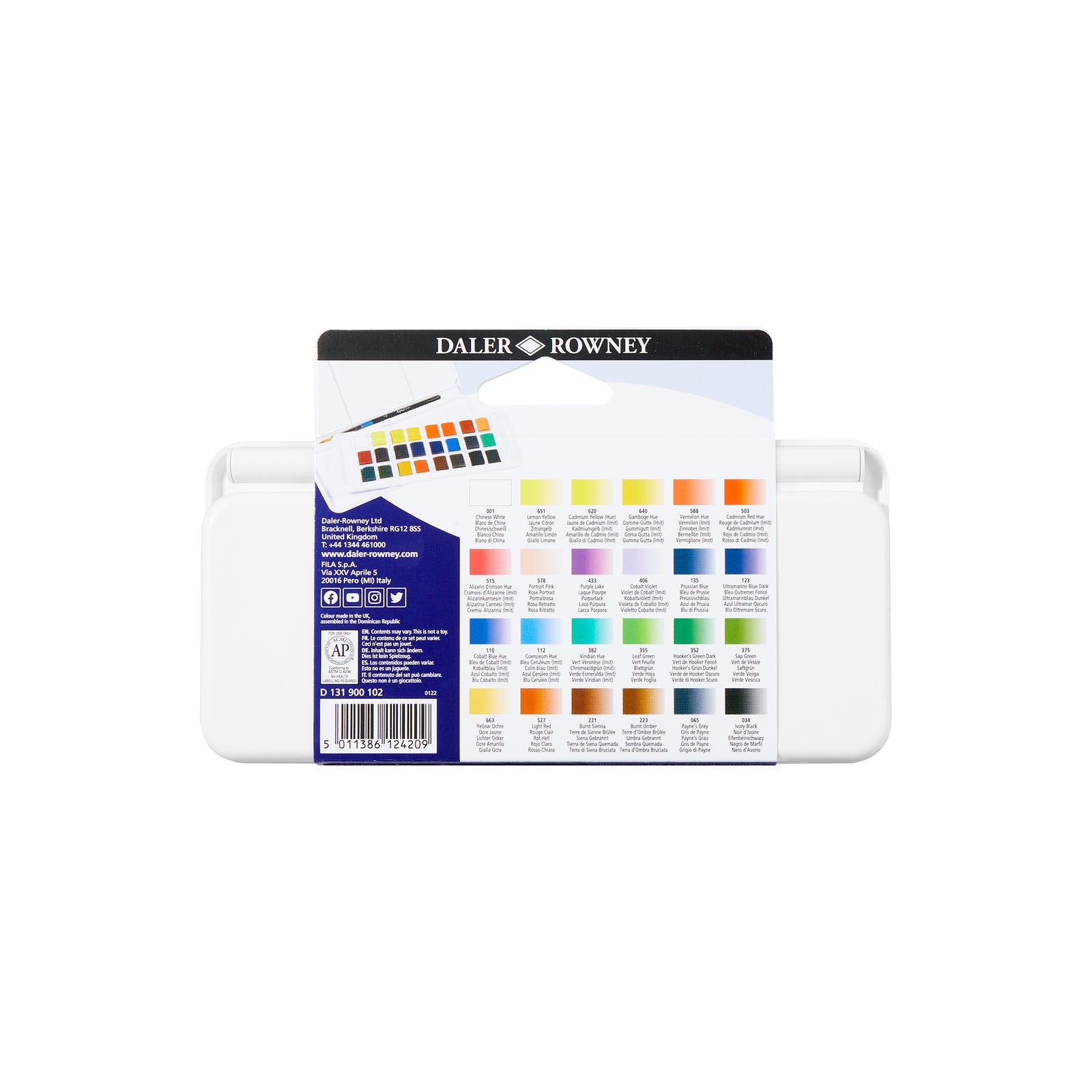 DALER ROWNEY Aquafine akvarelni potovalni set 24 polovičnih posodic s čopičem
