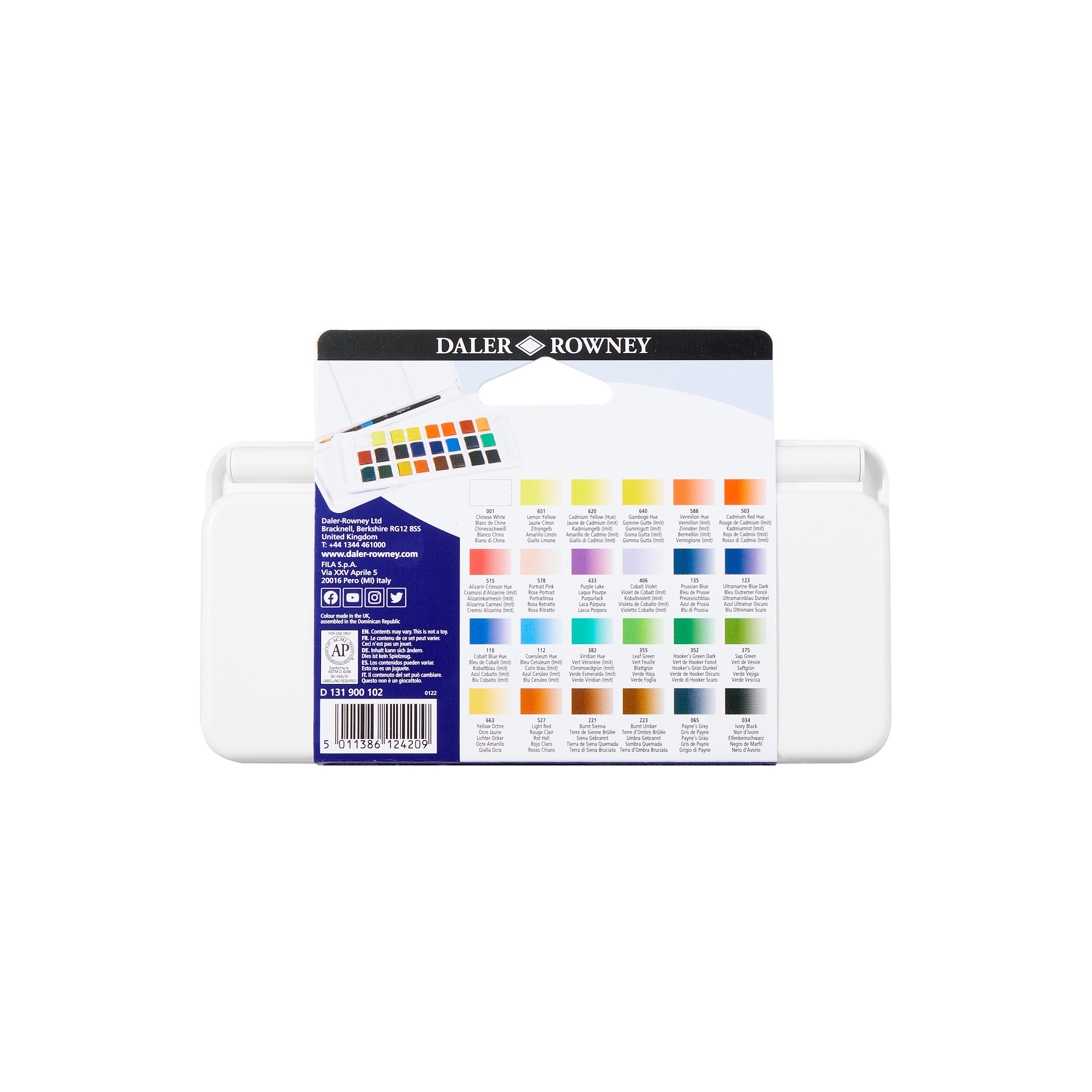 DALER ROWNEY Aquafine akvarelni potovalni set 24 polovičnih posodic s čopičem