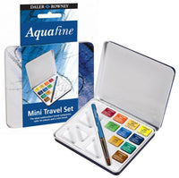 Akvarelni potovalni set DALER ROWNEY Aquafine – 10 polovičnih posodic s čopičem