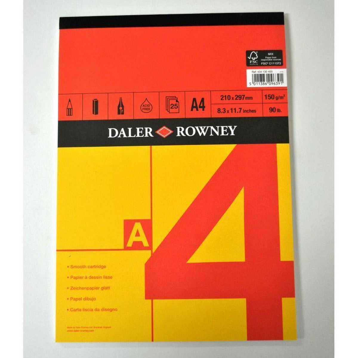 Skicirka DALER ROWNEY Red & Yellow A4, 150 g, 25 listov, lepljena