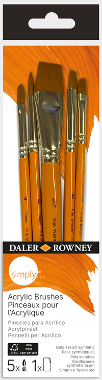 DALER ROWNEY Simply set čopičev za akril – 5 kosov (Round, Filbert, Angle, Flat Shader, Flat Wash)