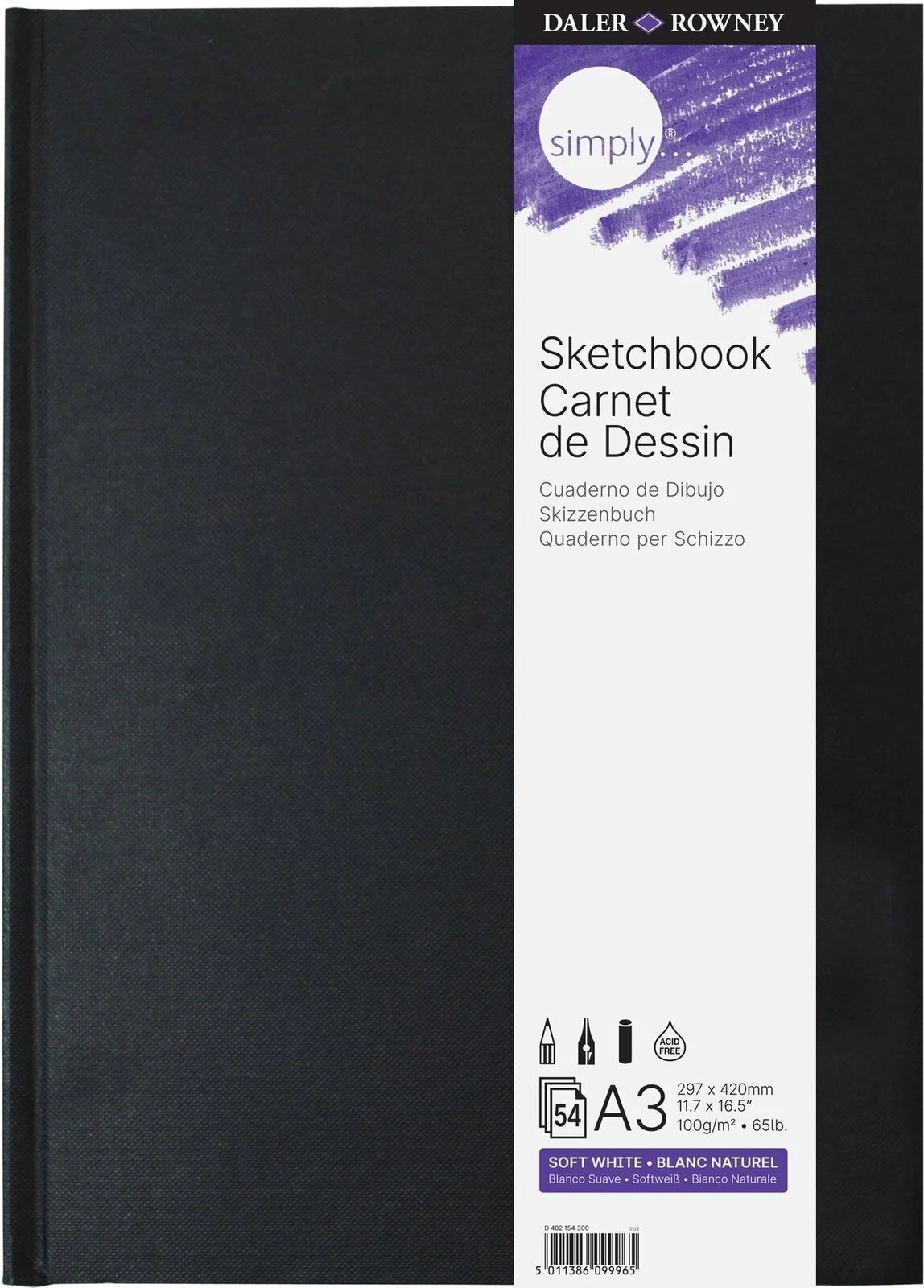 DALER ROWNEY Simply skicirka ekstra bela 100 g 54 listov A3 trda vezava