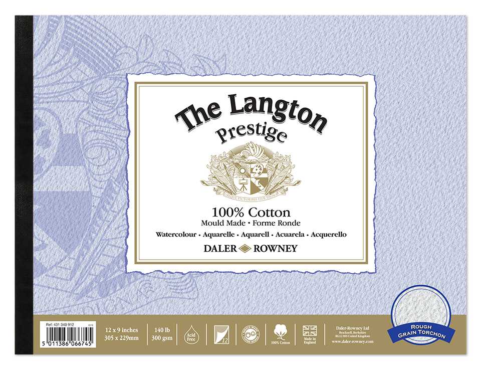 DALER ROWNEY The Langton Prestige akvarelni blok CP Natural White 300 g 12L 25,4 x 35,6 cm – R Natural White 300 g, 12 listov - 22,9 x 30,5 cm