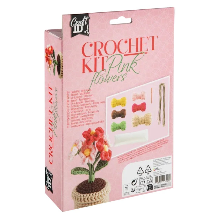 DIY Kvačkanje kit cvetlični lonec roza cvetje – pogled 3