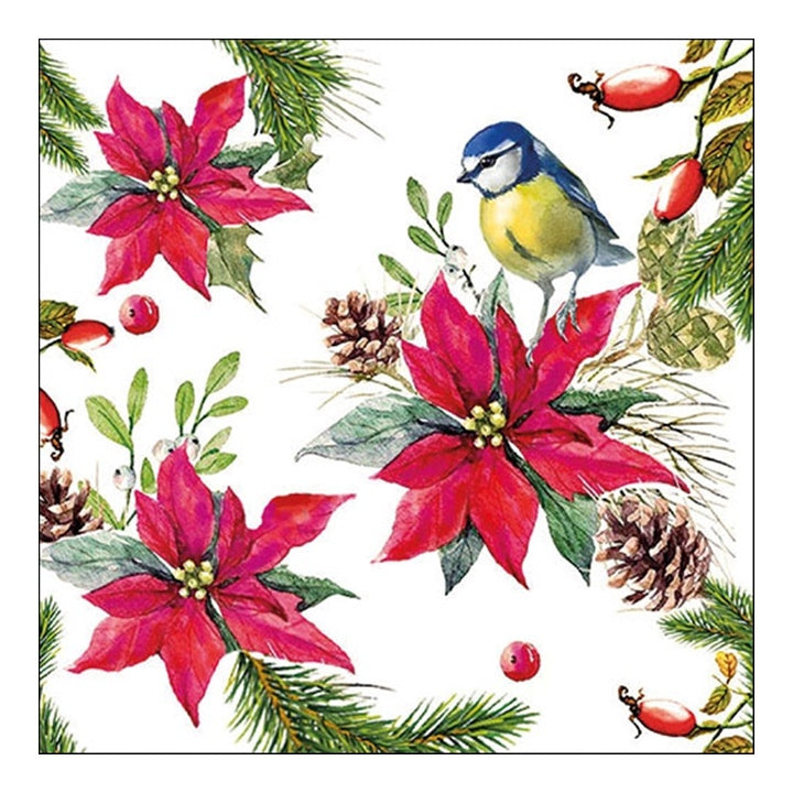 Eko serviete za decoupage Bird on Poinsettia - 1 kos