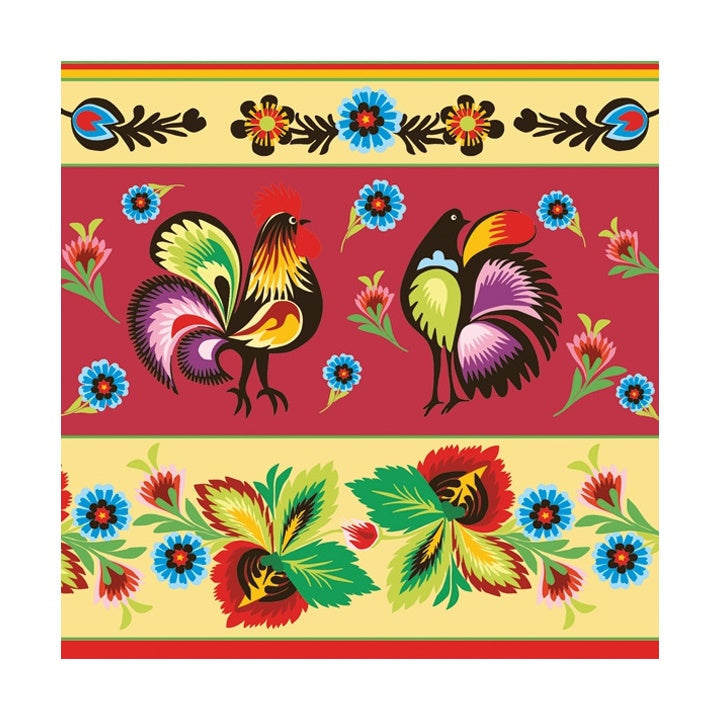 Eko serviete za decoupage Folklore Roosters Cream & Red - 1 kos