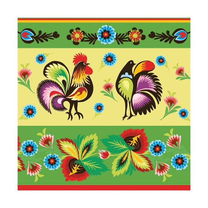 Eko serviete za decoupage Folklore Roosters Green & Cream - 1 kos