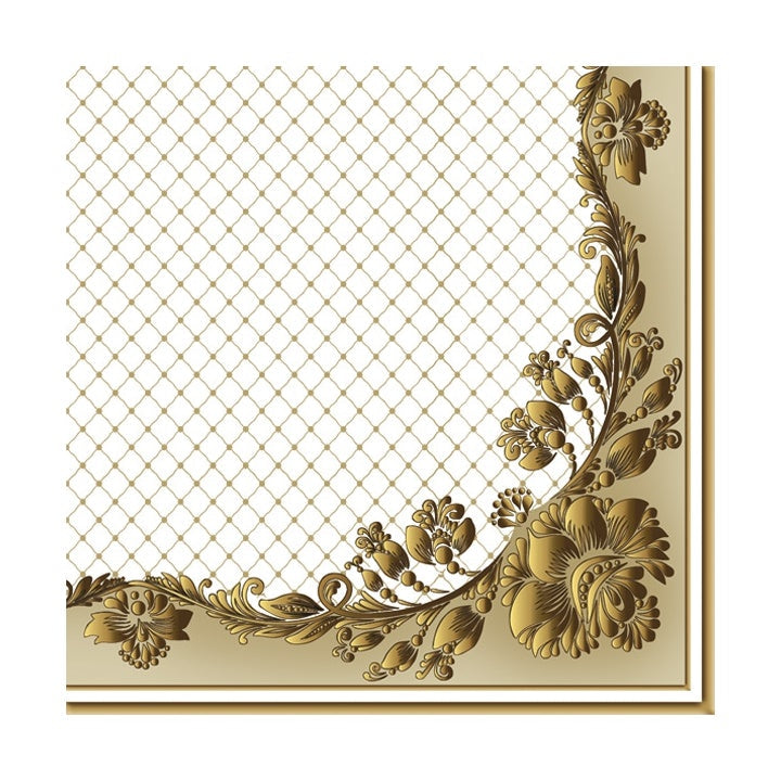 Eko serviete za decoupage Gold Frame and Net on Beige - 1 kos