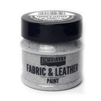 Barva za tekstil in usnje Pentart 50 ml – Glittering srebrna