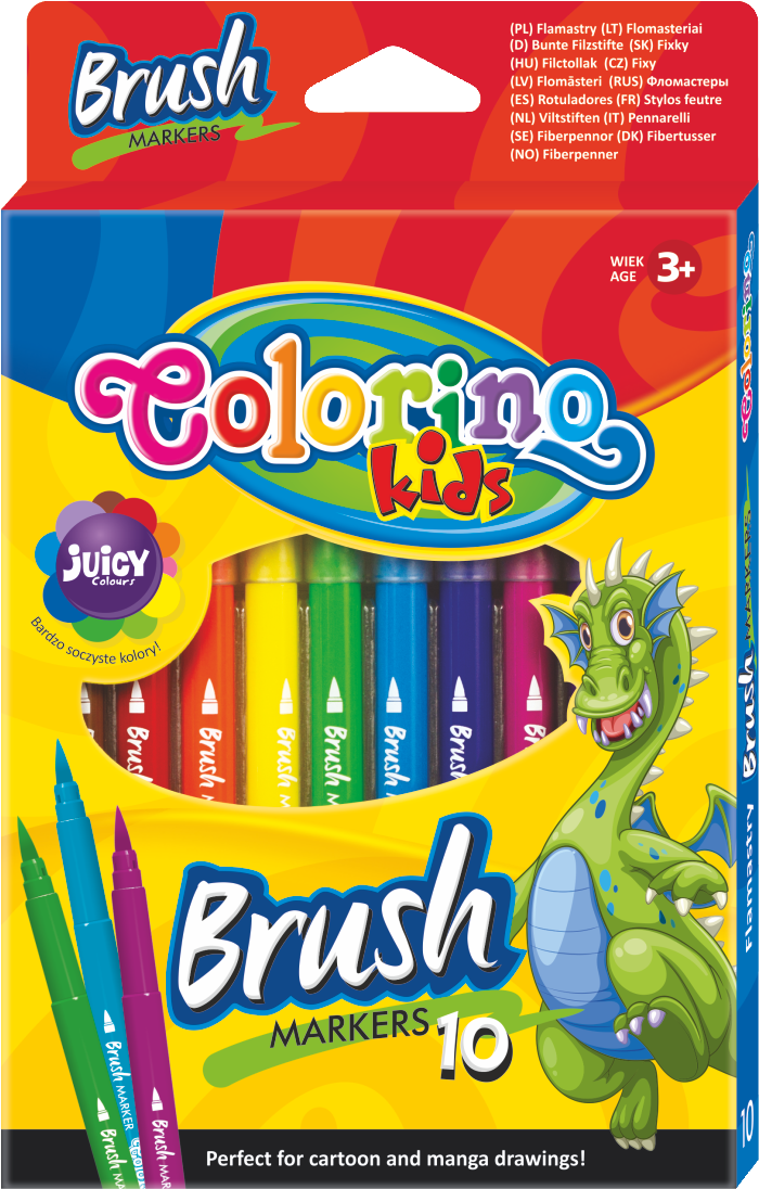 Flomastri Colorino Brush z dolgo čopičasto konico – 10 barv