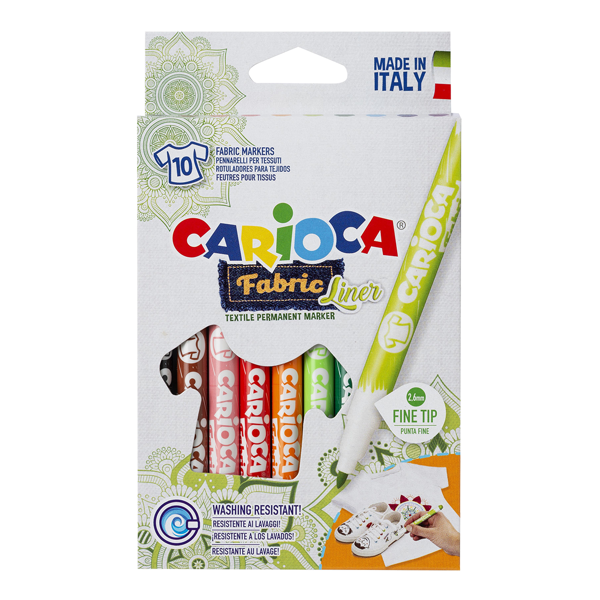 Flomastri za tekstil Carioca, tanka konica, 10 kosov, mešane barve