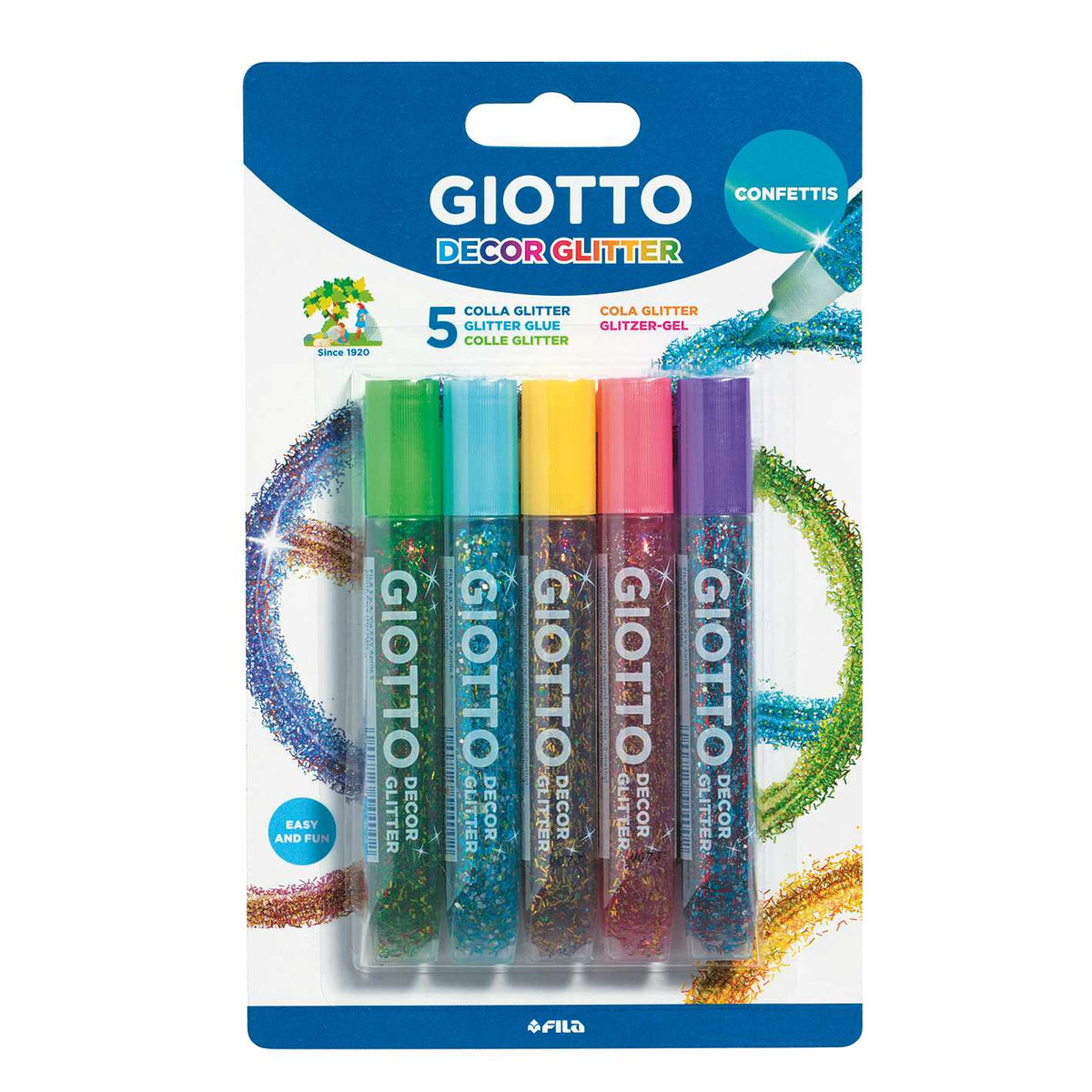GIOTTO Glitter Glue bleščeče lepilo s konfeti 5 x 10 g