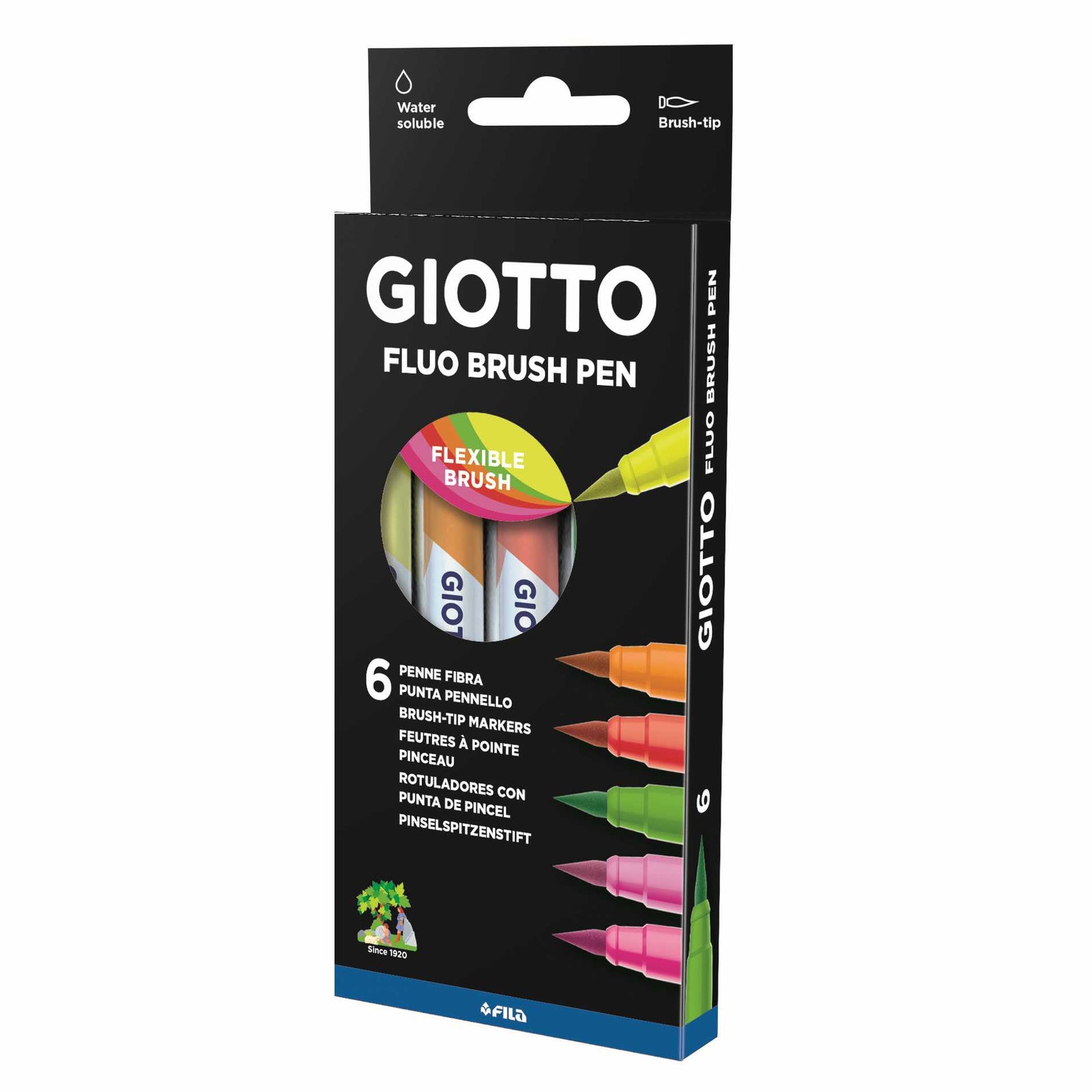 Čopičasti flomastri GIOTTO Turbo Soft Brush Fluo 6 kosov