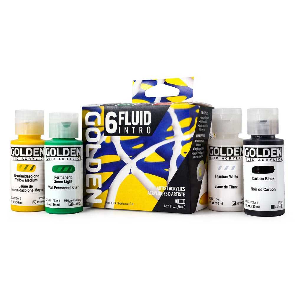 GOLDEN Fluid set akrilnih barv Intro 6 x 30 ml