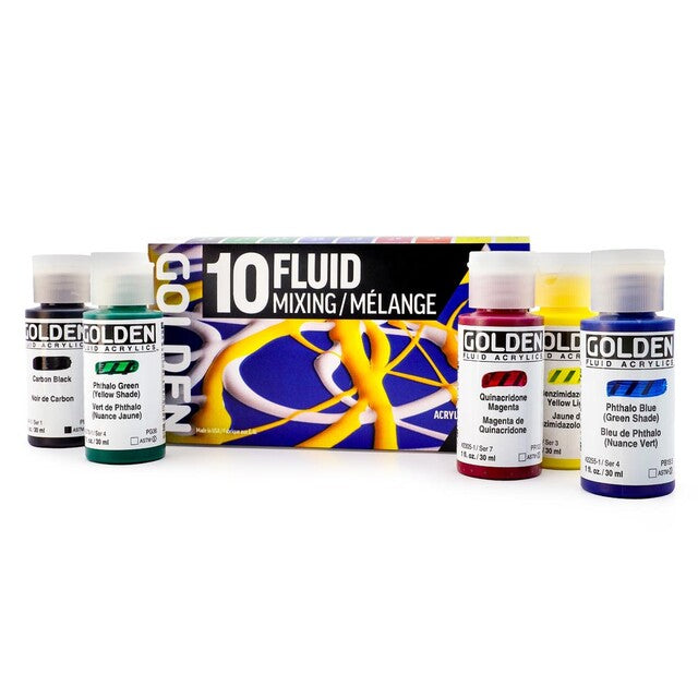 GOLDEN Fluid set akrilnih barv Mixing 10 × 30 ml