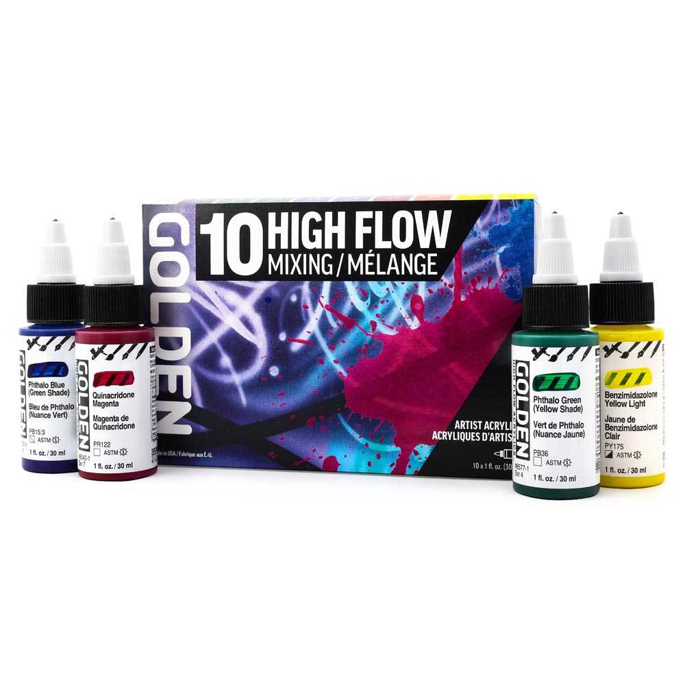 GOLDEN High Flow komplet akrilnih barv Mixing 10 x 30 ml