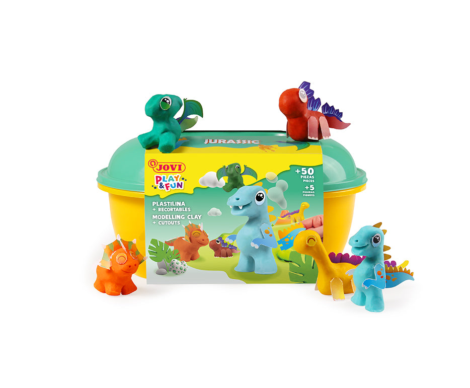 JOVI Play&Fun naravni plastelin v kovčku Jurassic – komplet s pripomočki